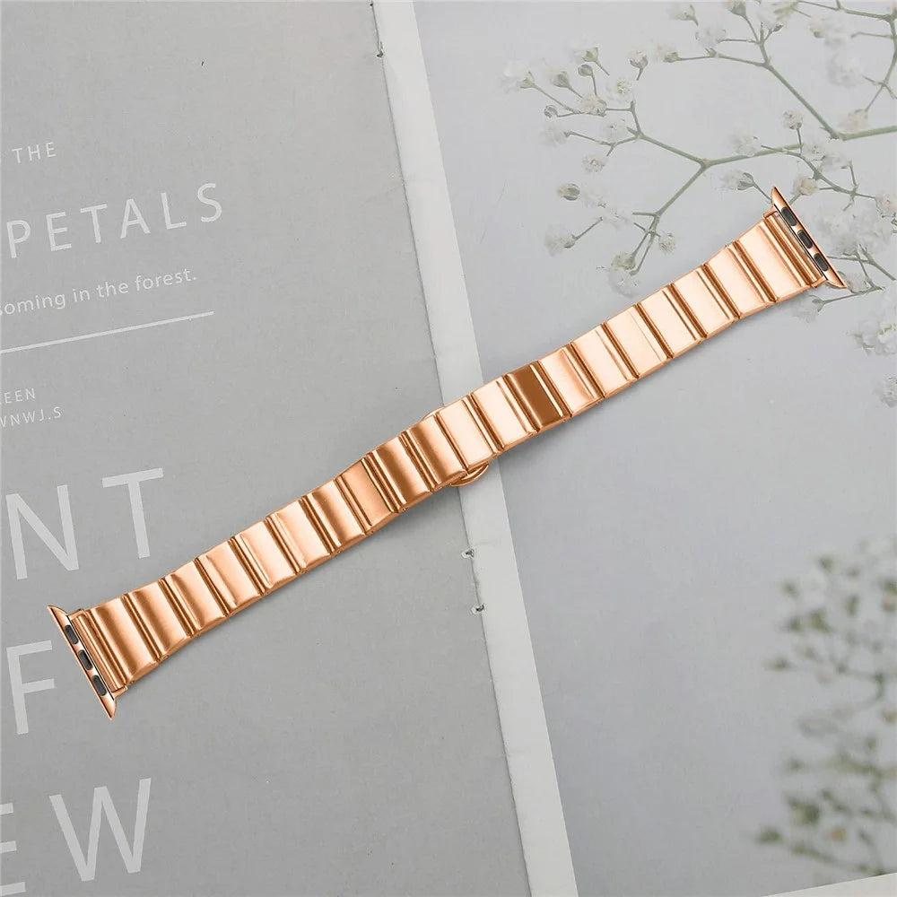 Watch Band For Apple Watch Series 11 10 42mm / 9 8 7 41mm / SE3 SE2 SE 6 5 4 40mm / 3 2 1 38mm , 18mm Stainless Steel Butterfly Clasp Strap - Rose Gold - 6