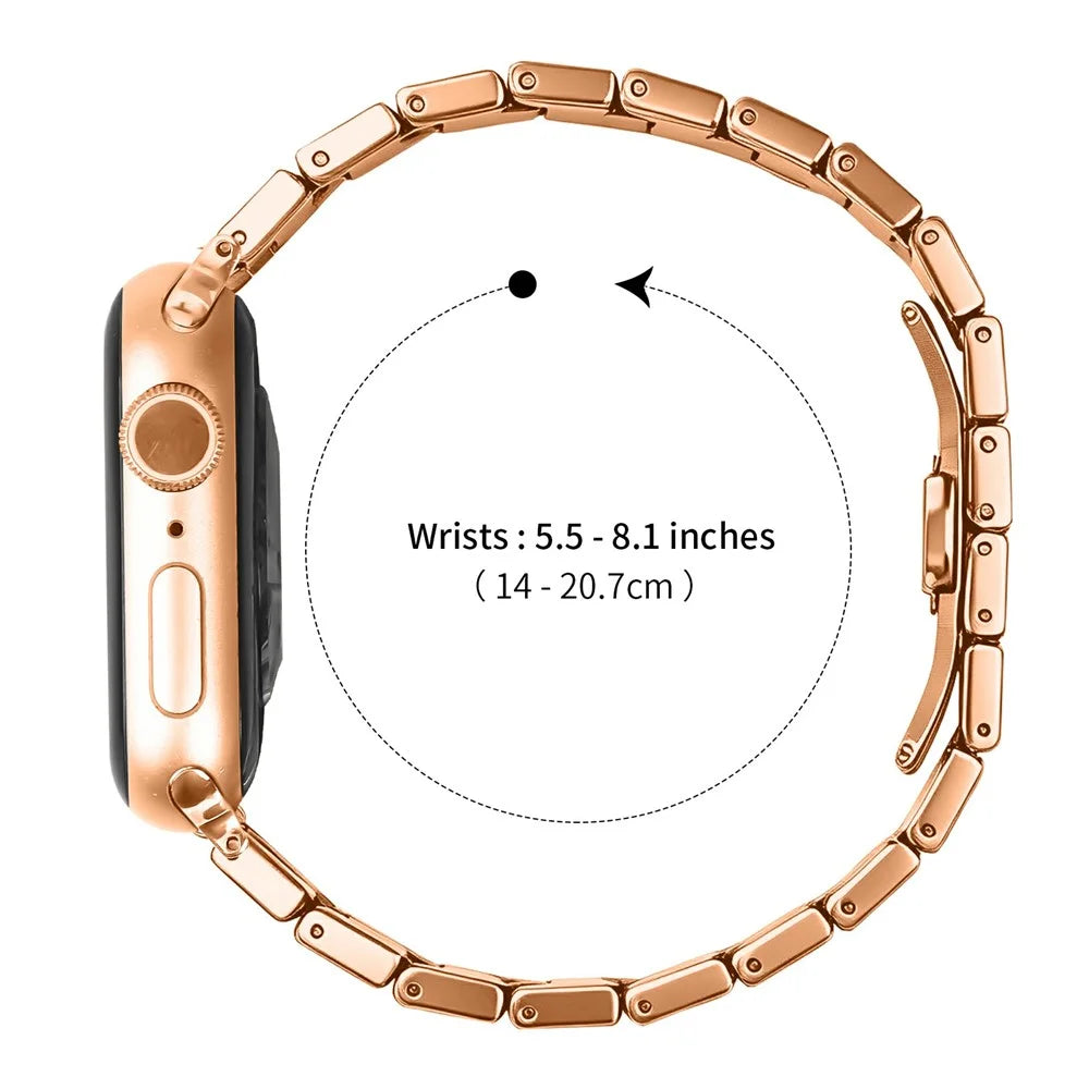 Watch Band For Apple Watch Ultra 3 2 1 49mm / Series 11 10 46mm / 9 8 7 45mm / SE3 SE2 SE 6 5 4 44mm / 3 2 1 42mm , 18mm Stainless Steel Butterfly Clasp Strap - Rose Gold - 7