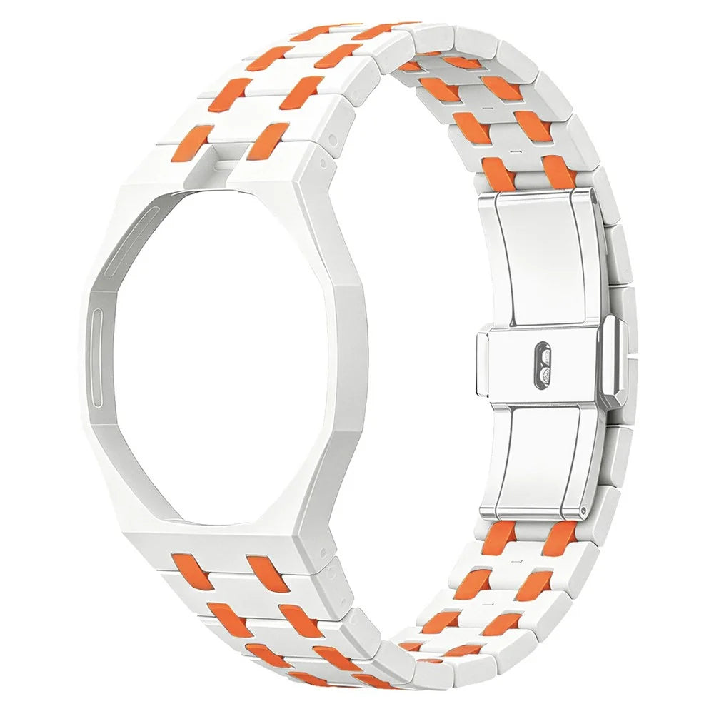 For Swatch Royal Pop Strap with Watch Case Integrated Ceramic Watch Band - White+Orange Ceramic / 12 O'clock Direction - 1