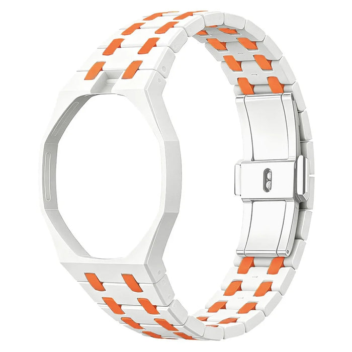 For Swatch Royal Pop Strap with Watch Case Integrated Ceramic Watch Band - White+Orange Ceramic / 12 O'clock Direction - 1