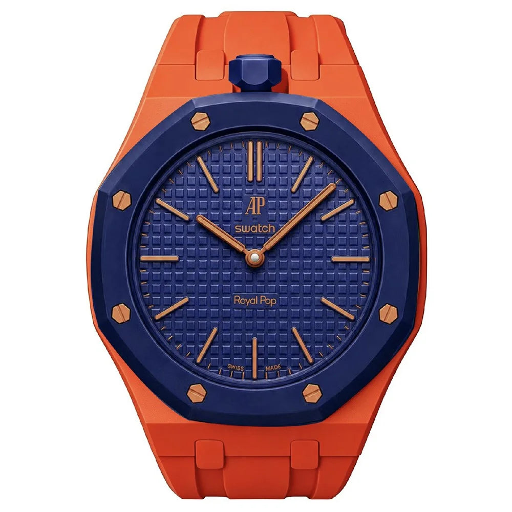 For Swatch Royal Pop Watch Band Scratch-Resistant Silicone Integrated Strap with Ceramic Watch Case - Orange-red / 12 O'clock Direction - 2