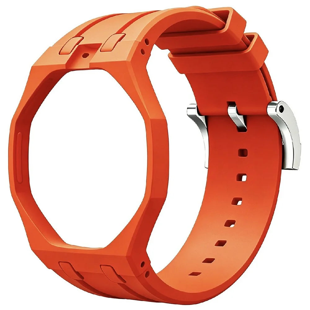 For Swatch Royal Pop Watch Band Scratch-Resistant Silicone Integrated Strap with Ceramic Watch Case - Orange-red / 12 O'clock Direction - 4