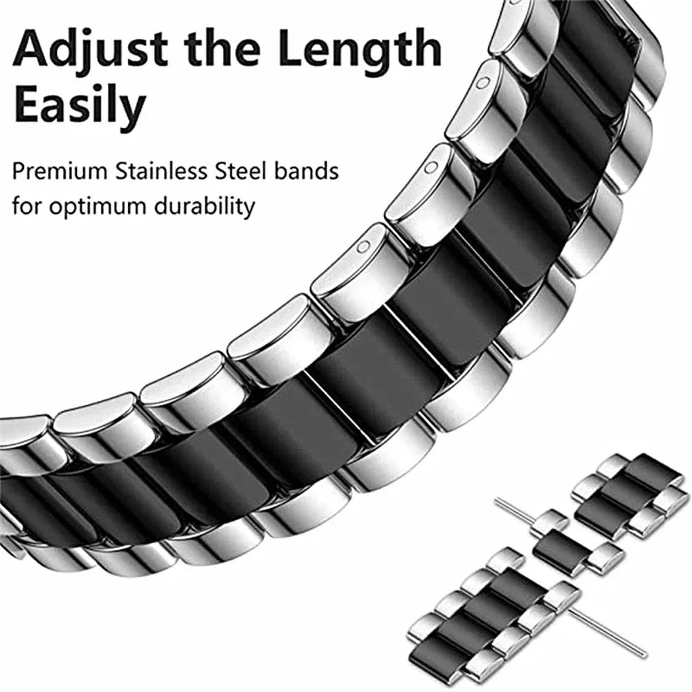 For Samsung Galaxy Watch6 44mm 3-Bead Stainless Steel Band + Full Cover PC Watch Case with Removal Tool - Black - 3
