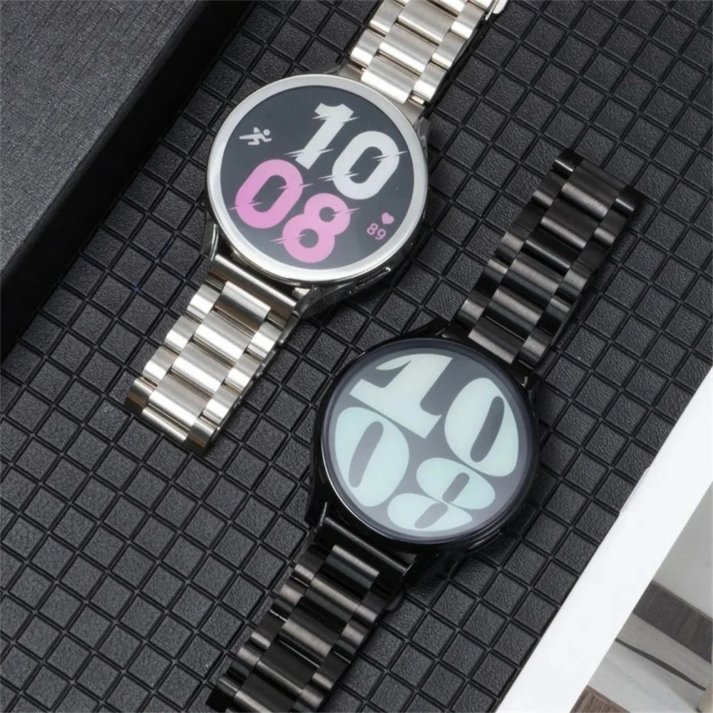 For Samsung Galaxy Watch6 44mm 3-Bead Stainless Steel Band + Full Cover PC Watch Case with Removal Tool - Black - 7