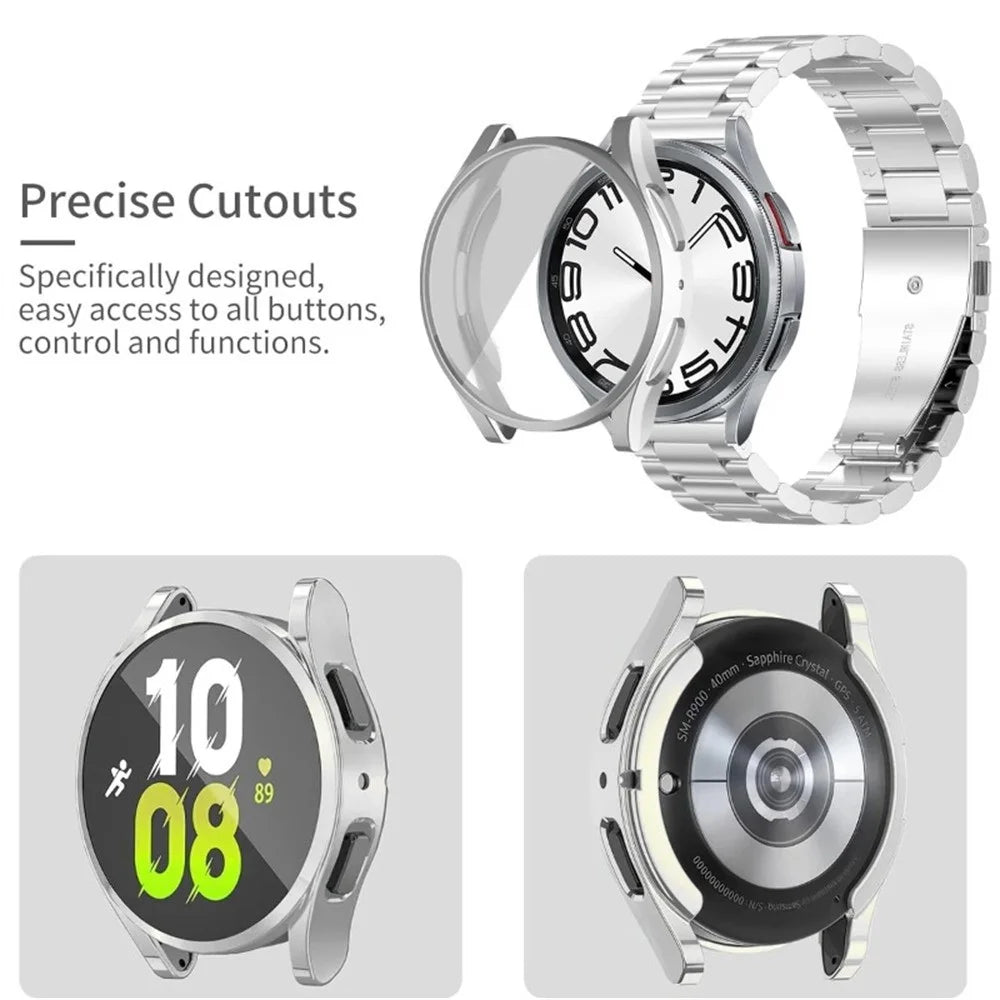 For Samsung Galaxy Watch6 40mm 3-Bead Stainless Steel Strap with TPU Full Cover Watch Case and Removal Tool - Gold - 2