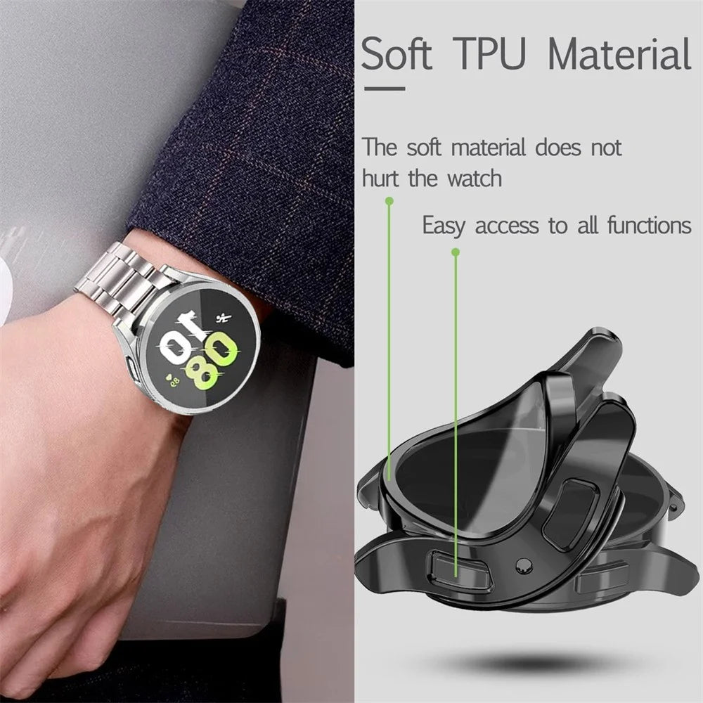 For Samsung Galaxy Watch6 40mm 3-Bead Stainless Steel Strap with TPU Full Cover Watch Case and Removal Tool - Gold - 7