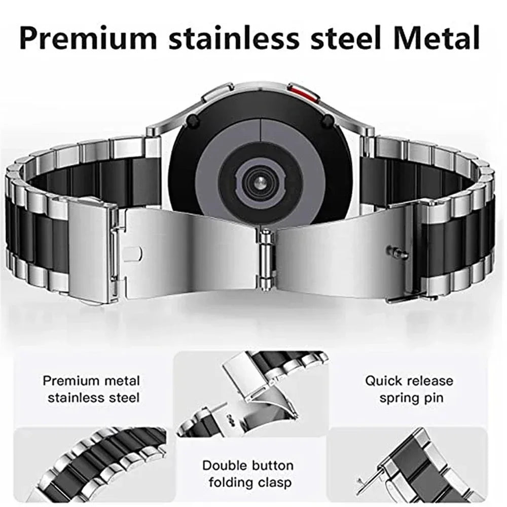 For Samsung Galaxy Watch 5 4 40mm 3-Bead Stainless Steel Band + Full Cover PC Watch Case with Removal Tool - Silver - 2