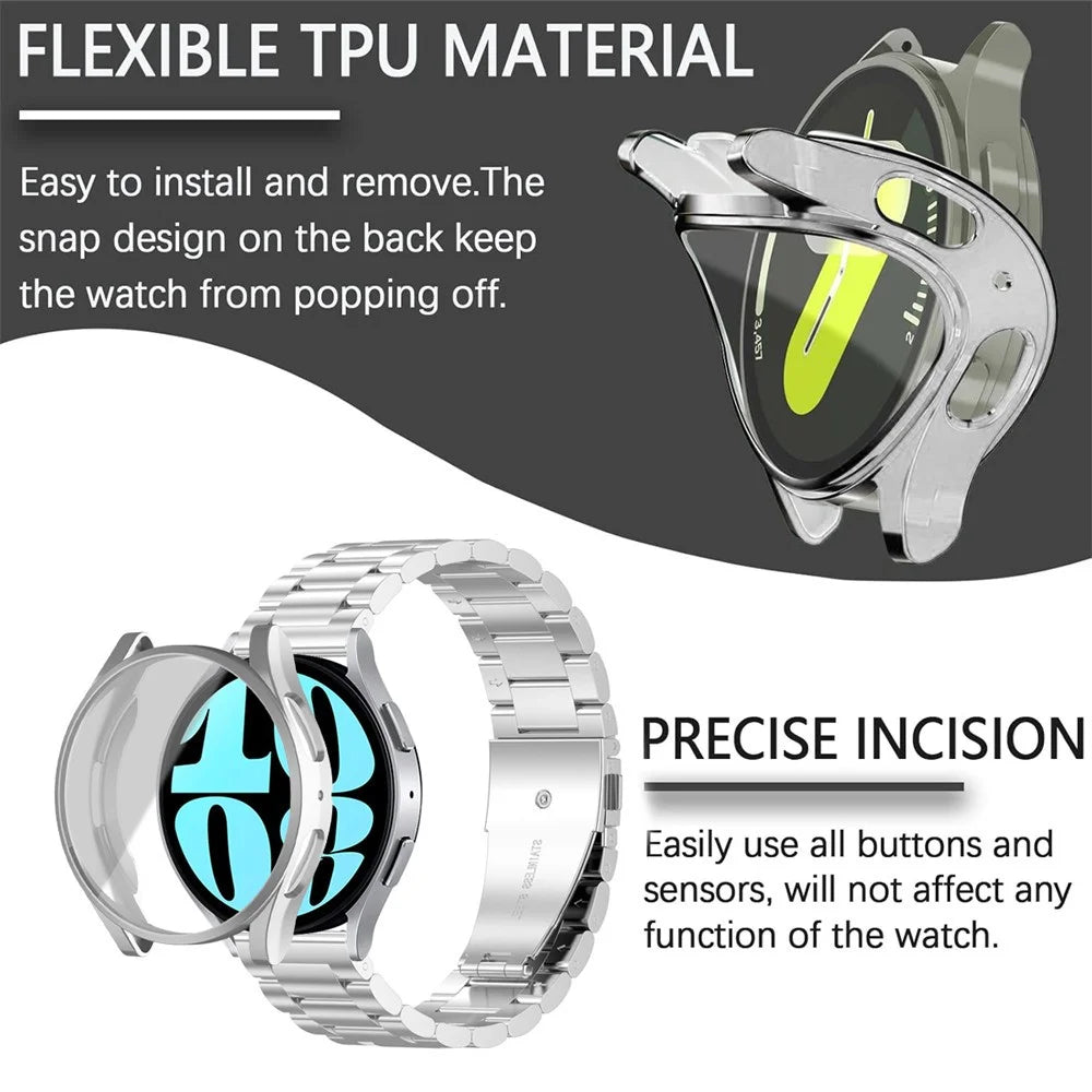 For Samsung Galaxy Watch 5 4 40mm 3-Bead Stainless Steel Strap with TPU Full Cover Watch Case and Removal Tool - Black - 3