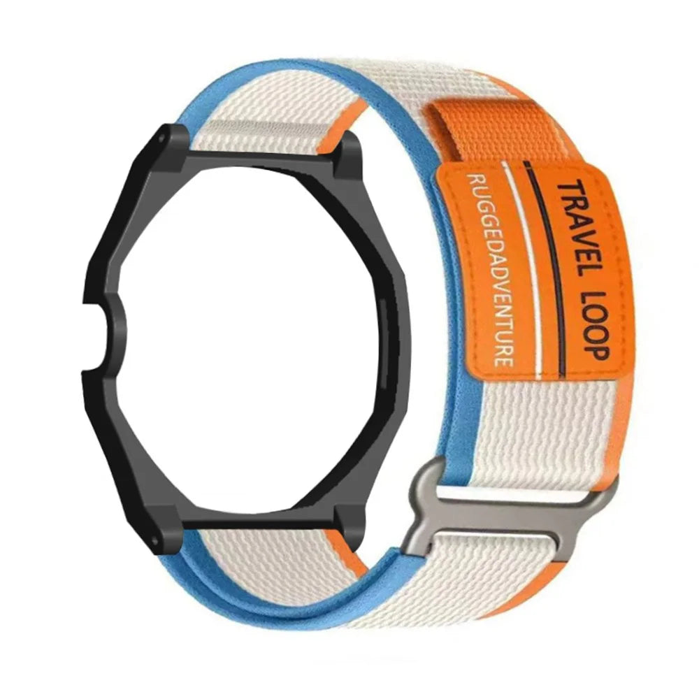 For Swatch Royal Pop Nylon Strap with Watch Case Adjustable Replacement Wristband - Orange Beige - 1