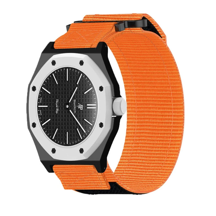 For Swatch Royal Pop Watch Strap with Case Frame Magic Tape Nylon Loop Sport Band - Orange - 2