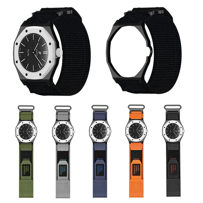For Swatch Royal Pop Watch Strap with Case Frame Magic Tape Nylon Loop Sport Band - Orange - 5