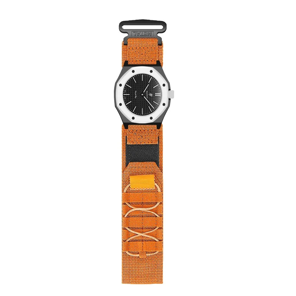 For Swatch Royal Pop Nylon Watch Strap with Case Adjustable Webbing Magic Tape Quick Release Band - Orange - 3