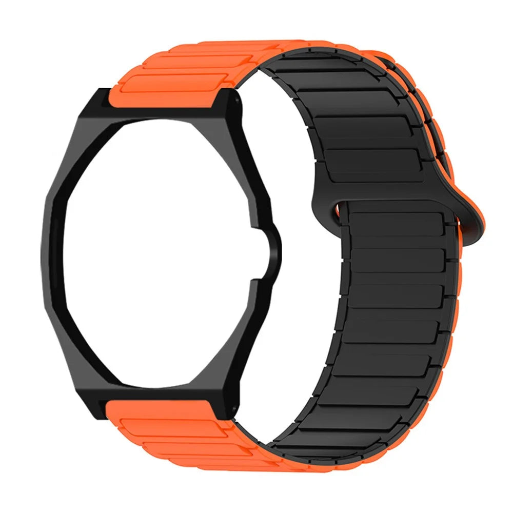 For Swatch Royal Pop Silicone Watch Strap with Case Magnetic Clasp Band - Orange / Black+Black - 1