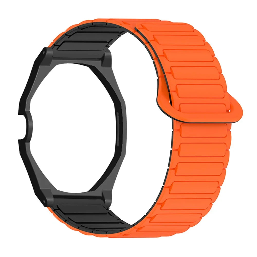 For Swatch Royal Pop Silicone Watch Strap with Case Magnetic Clasp Band - Orange / Black+Black - 3
