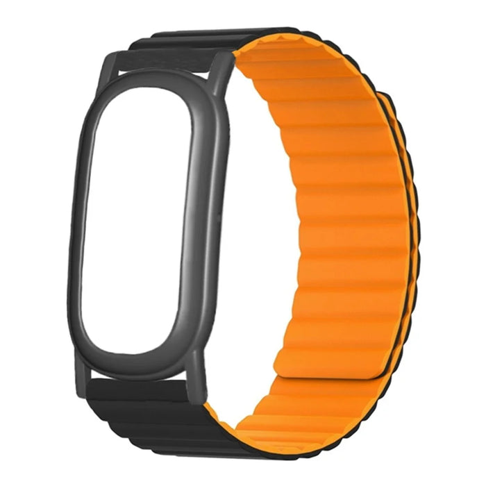 For Google Fitbit Air Silicone Band with PC Watch Case Accordion Design Magnetic Watch Strap - Black+Orange - 1