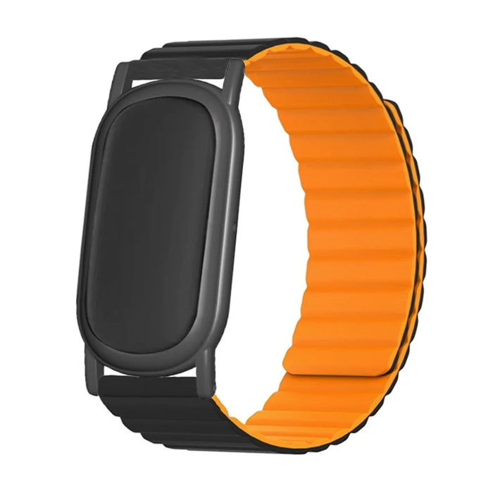 For Google Fitbit Air Silicone Band with PC Watch Case Accordion Design Magnetic Watch Strap - Black+Orange - 2
