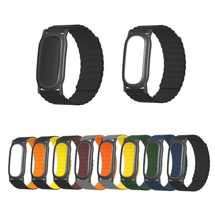 For Google Fitbit Air Silicone Band with PC Watch Case Accordion Design Magnetic Watch Strap - Black+Orange - 3