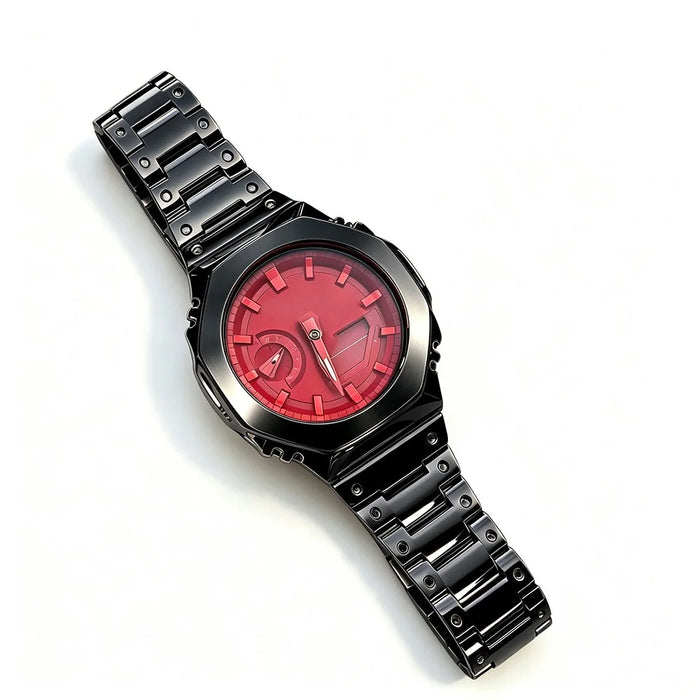 For Casio GMA-S2100 / G-Shock GA-2100 Band Stainless Steel Replacement Strap with Octagonal Design Protective Case - Black - 3