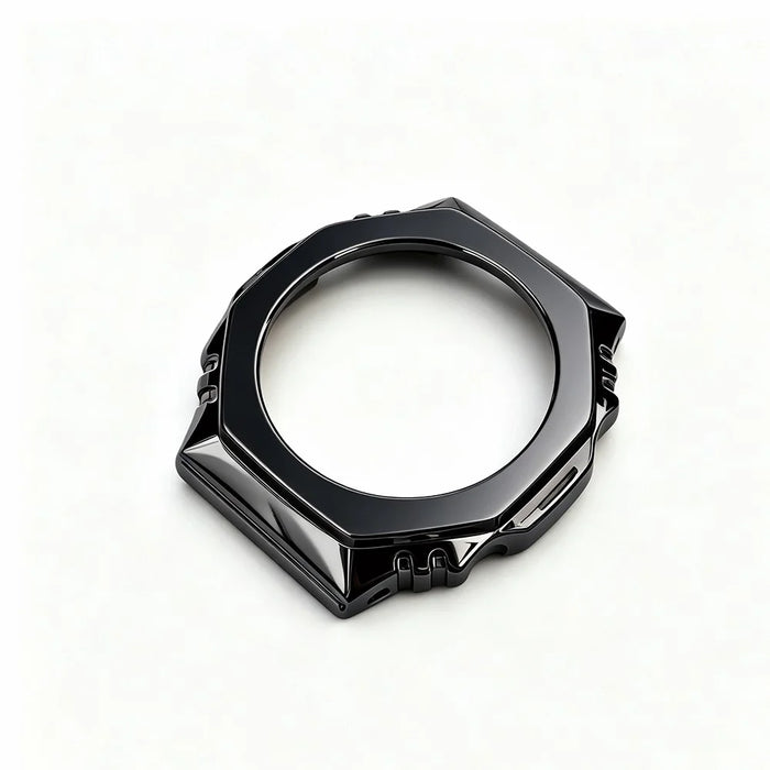 For Casio GMA-S2100 / G-Shock GA-2100 Band Stainless Steel Replacement Strap with Octagonal Design Protective Case - Black - 4