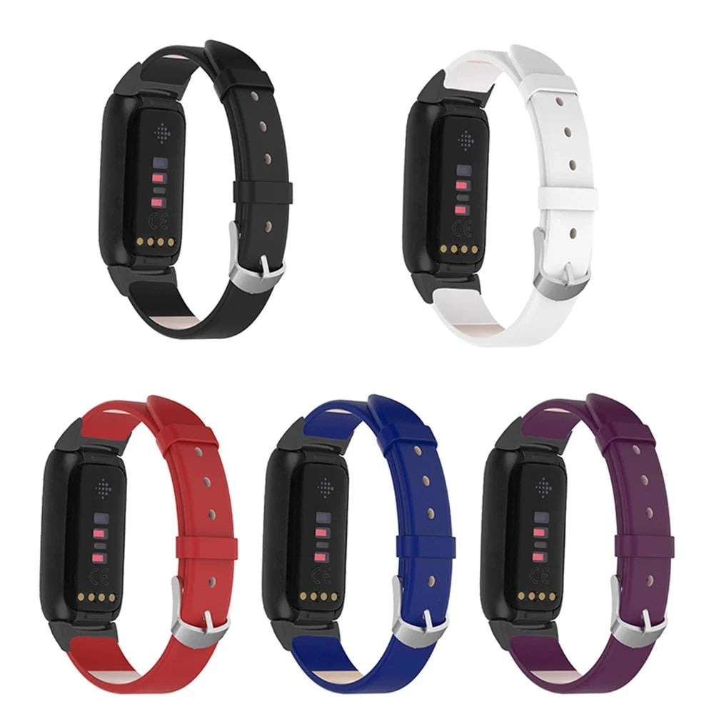 Genuine Leather Replacement Watch Band Adjustable Wrist Strap for Fitbit Luxe - Black - 4