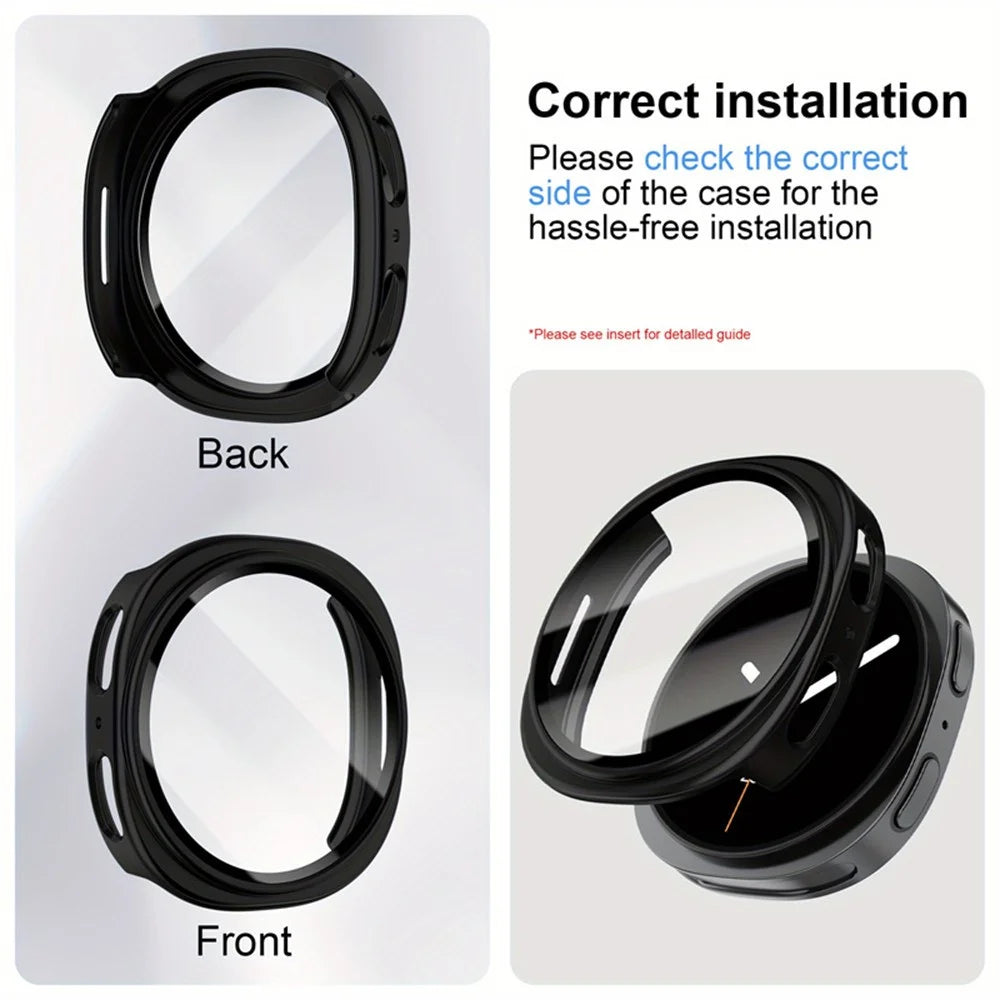 For Samsung Galaxy Watch9 44mm / Watch8 44mm Stainless Steel Milanese Band + PC Watch Case with Tempered Glass Screen Protector - Black - 2