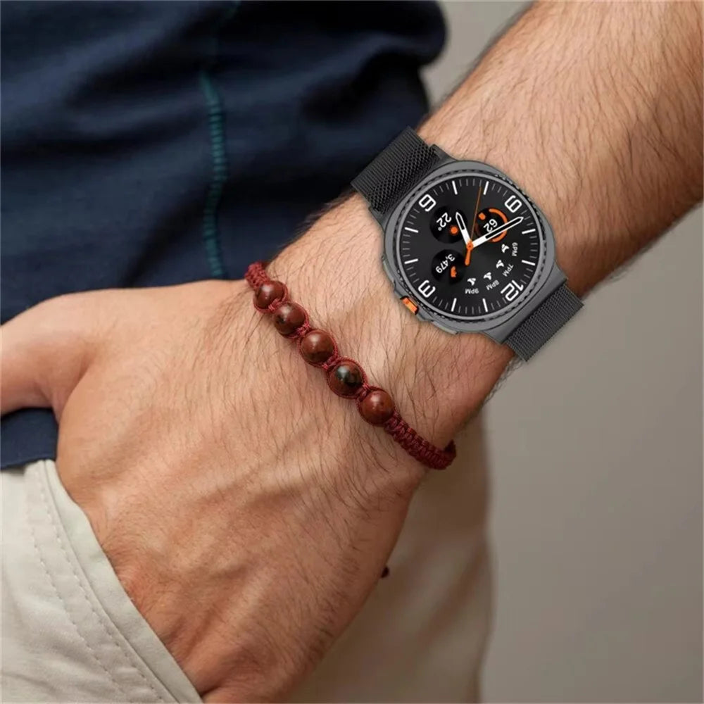 For Samsung Galaxy Watch9 44mm / Watch8 44mm Stainless Steel Milanese Band + PC Watch Case with Tempered Glass Screen Protector - Black - 4