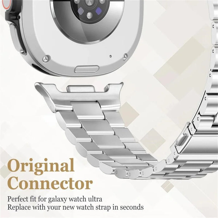 For Samsung Galaxy Watch9 40mm / Watch8 40mm 3-Bead Stainless Steel Strap with TPU Full Cover Watch Case - Black - 7