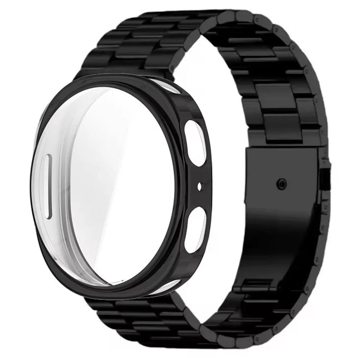 For Samsung Galaxy Watch9 44mm / Watch8 44mm 3-Bead Stainless Steel Strap with TPU Full Cover Watch Case - Black - 1