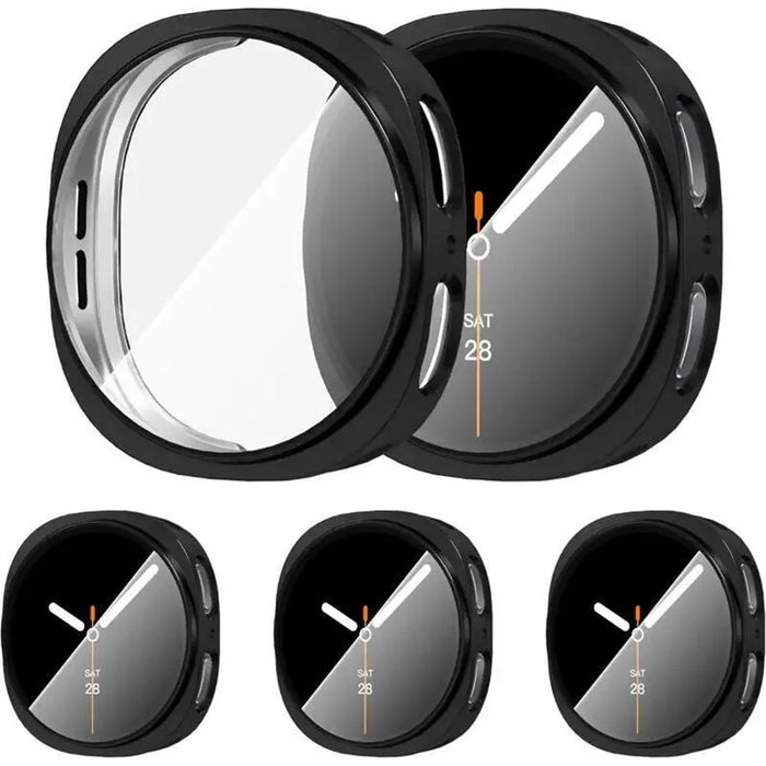 For Samsung Galaxy Watch9 44mm / Watch8 44mm 3-Bead Stainless Steel Strap with TPU Full Cover Watch Case - Black - 3