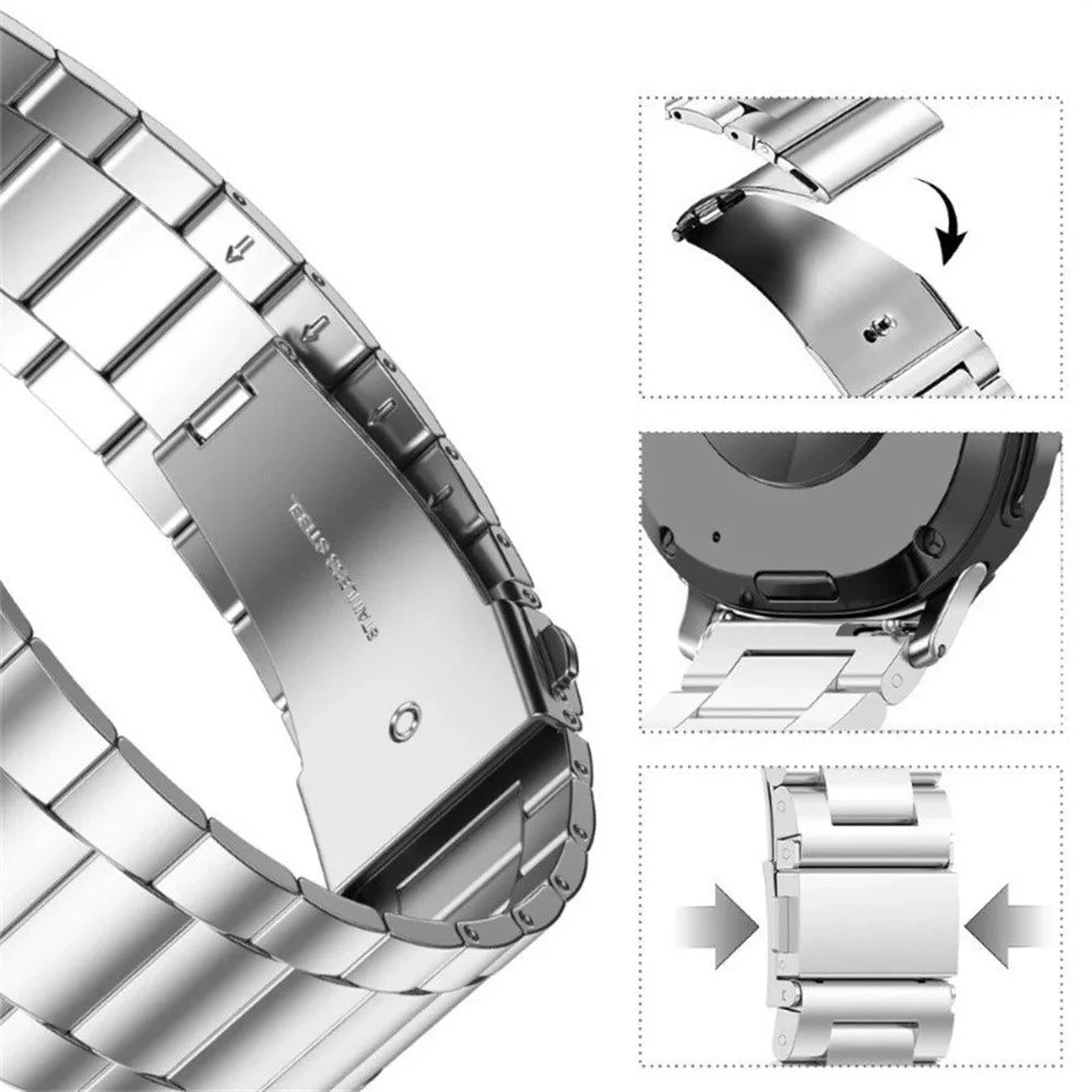 For Samsung Galaxy Watch9 44mm / Watch8 44mm 3-Bead Stainless Steel Band + PC Watch Case with Tempered Glass Screen Protector - Black - 3