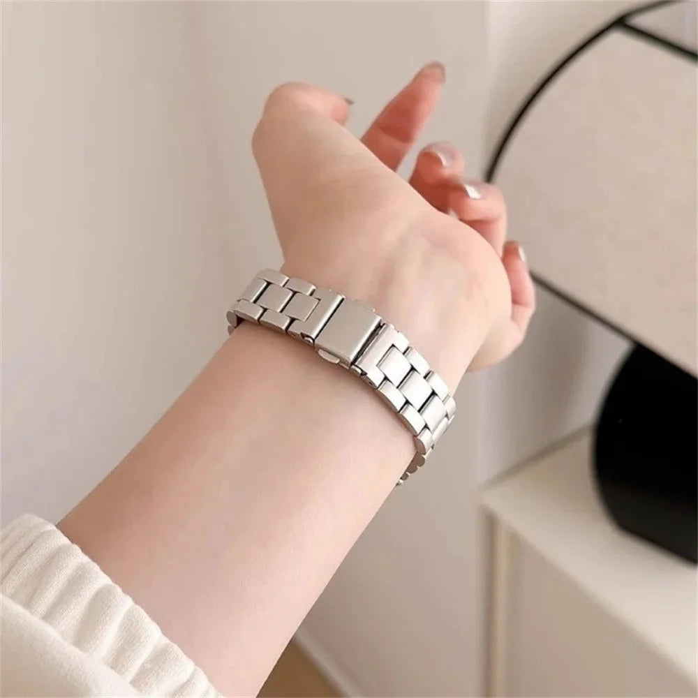 For Samsung Galaxy Watch9 44mm / Watch8 44mm 3-Bead Stainless Steel Band + PC Watch Case with Tempered Glass Screen Protector - Black - 4