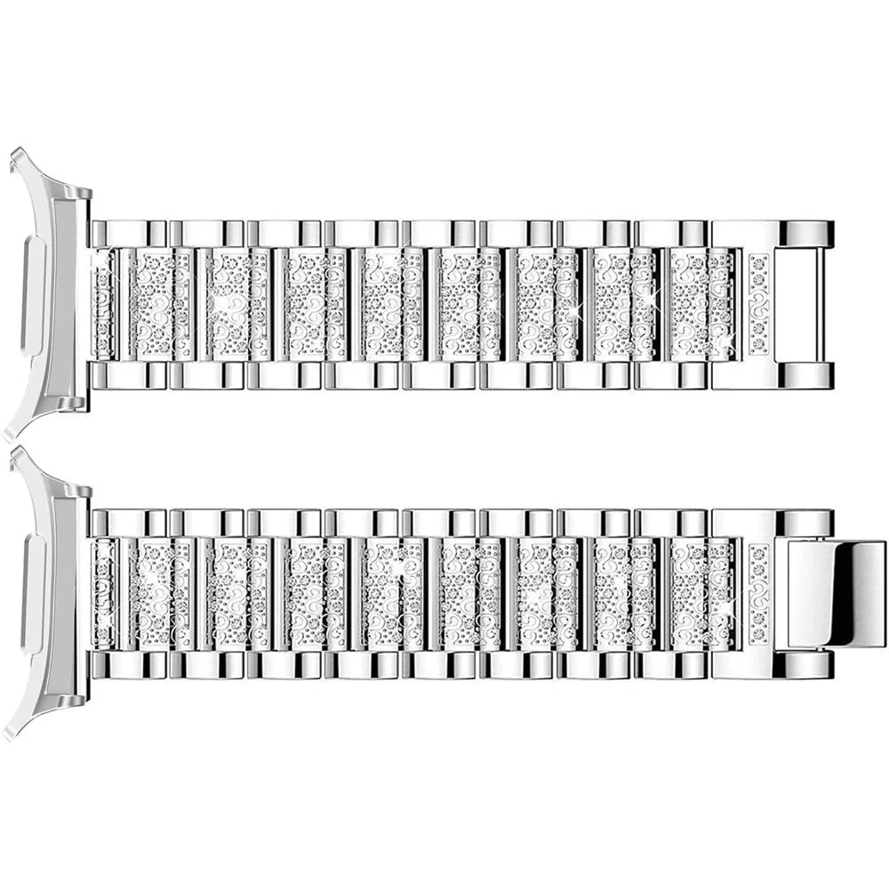 Rhinestone Watch Band for Samsung Galaxy Watch9 40mm / Watch8 40mm 3-Bead Stainless Steel Strap with Half-wrap Protective Case and Link Removal Tool - Silver - 4