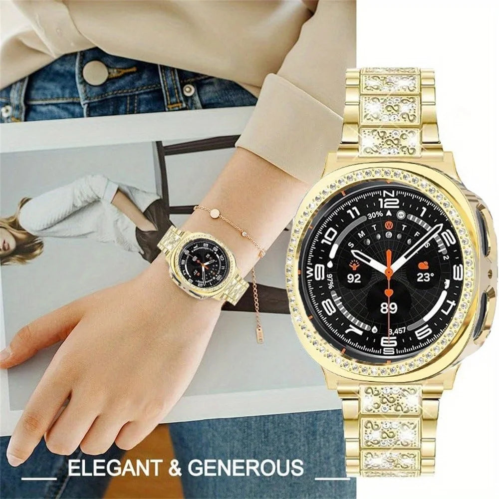 Rhinestone Watch Band for Samsung Galaxy Watch9 40mm / Watch8 40mm 3-Bead Stainless Steel Strap with Half-wrap Protective Case and Link Removal Tool - Silver - 5