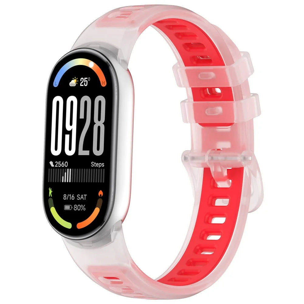 Watch Strap for Xiaomi Smart Band 10 / 9 / 8 Translucent Jelly Silicone Wristband - Transparent Red - 4