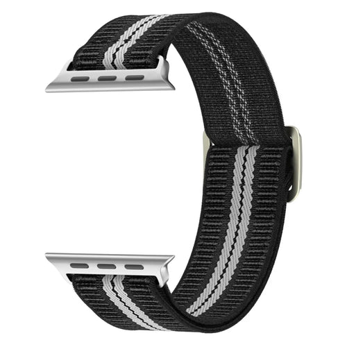 Nylon Watch Band for Apple Watch Ultra 3 2 1 49mm / Series 11 10 46mm / 9 8 7 45mm / SE3 SE2 SE 6 5 4 44mm / 3 2 1 42mm Dual-Color Striped Strap - Black / White - 1