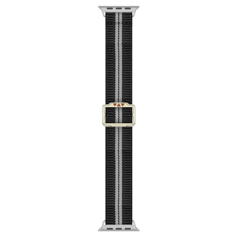 Nylon Watch Band for Apple Watch Series 11 10 42mm / 9 8 7 41mm / SE3 SE2 SE 6 5 4 40mm / 3 2 1 38mm Dual-Color Striped Strap - Black / White - 4