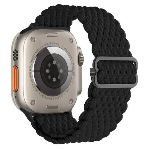 Stripe Braided Nylon Band for Apple Watch Ultra 3 2 1 49mm / Series 11 10 46mm / 9 8 7 45mm / SE3 SE2 SE 6 5 4 44mm / 3 2 1 42mm Adjustable Watch Strap - Black - 1