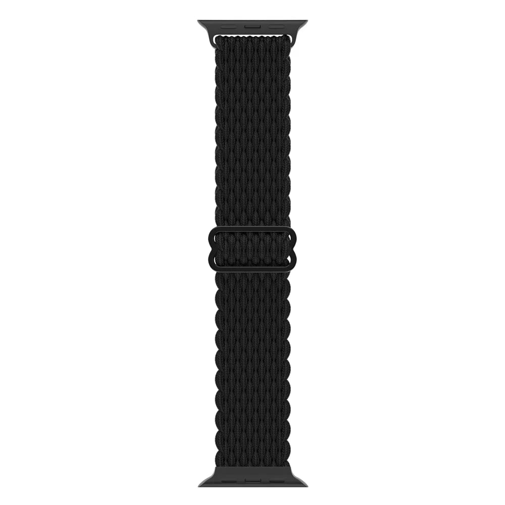 Stripe Braided Nylon Band for Apple Watch Ultra 3 2 1 49mm / Series 11 10 46mm / 9 8 7 45mm / SE3 SE2 SE 6 5 4 44mm / 3 2 1 42mm Adjustable Watch Strap - Black - 3