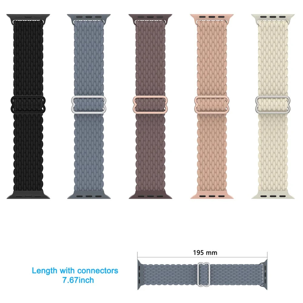 Stripe Braided Nylon Band for Apple Watch Ultra 3 2 1 49mm / Series 11 10 46mm / 9 8 7 45mm / SE3 SE2 SE 6 5 4 44mm / 3 2 1 42mm Adjustable Watch Strap - Black - 4