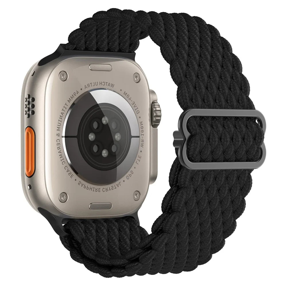 Stripe Braided Nylon Band for Apple Watch Series 11 10 42mm / 9 8 7 41mm / SE3 SE2 SE 6 5 4 40mm / 3 2 1 38mm Adjustable Watch Strap - Black - 1