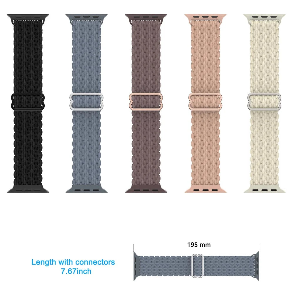 Stripe Braided Nylon Band for Apple Watch Series 11 10 42mm / 9 8 7 41mm / SE3 SE2 SE 6 5 4 40mm / 3 2 1 38mm Adjustable Watch Strap - Black - 4