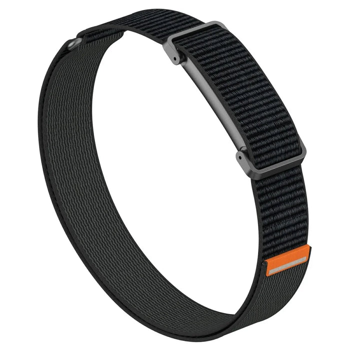 For Google Fitbit Air Nylon Arm Band Magic Tape Reflective Strap with Zinc Alloy Case - Midnight Black - 2