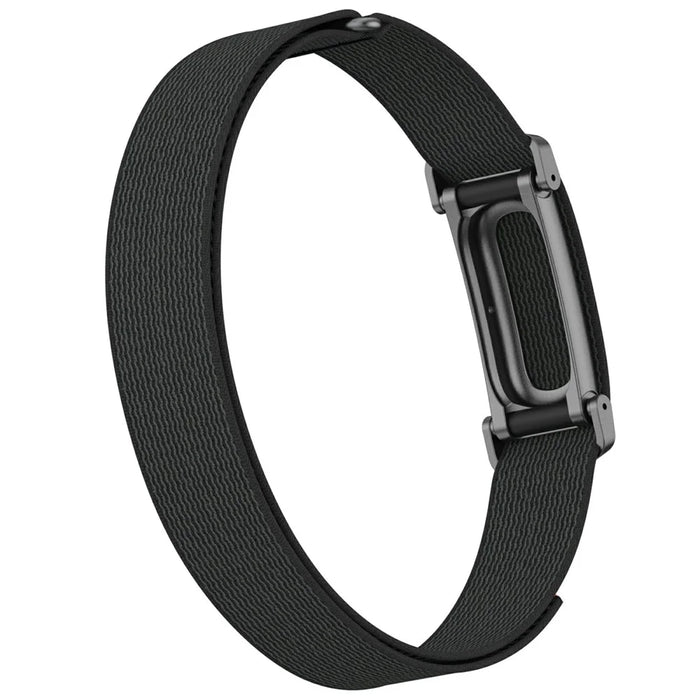 For Google Fitbit Air Nylon Arm Band Magic Tape Reflective Strap with Zinc Alloy Case - Midnight Black - 4