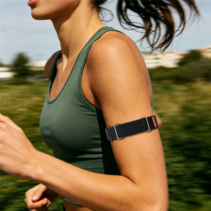 For Google Fitbit Air Nylon Arm Band Magic Tape Reflective Strap with Zinc Alloy Case - Midnight Black - 5