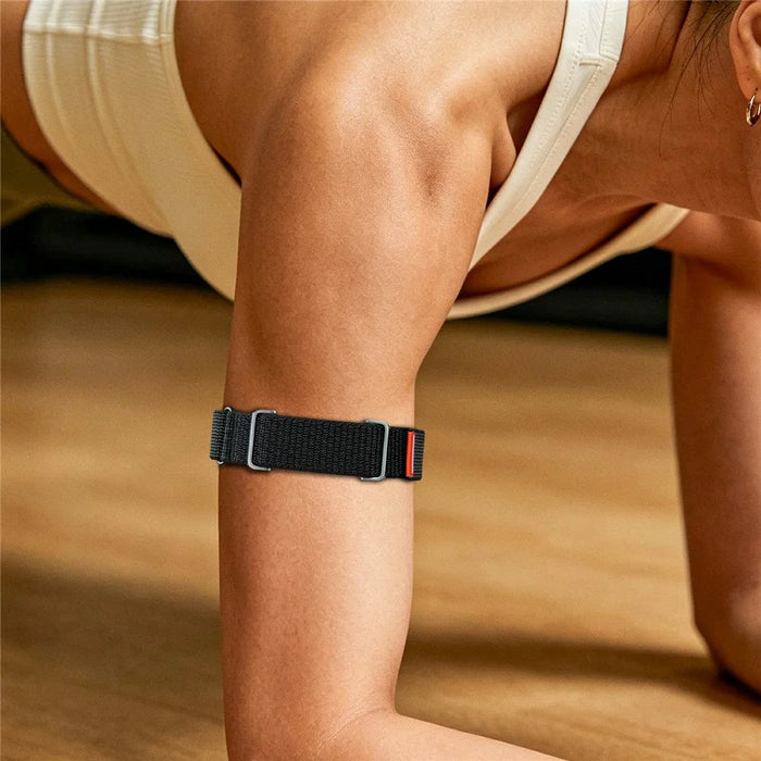 For Google Fitbit Air Nylon Arm Band Magic Tape Reflective Strap with Zinc Alloy Case - Midnight Black - 7