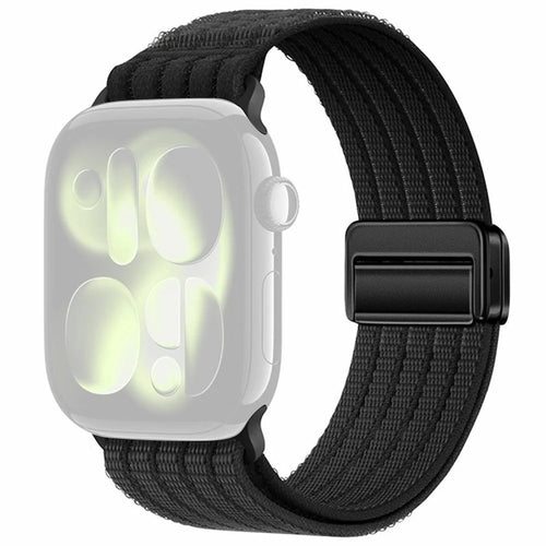 Nylon Watch Strap for Apple Watch Series 11 10 42mm / 9 8 7 41mm / SE3 SE2 SE 6 5 4 40mm / 3 2 1 38mm Magnetic Clasp Five Ring Band - Black - 1