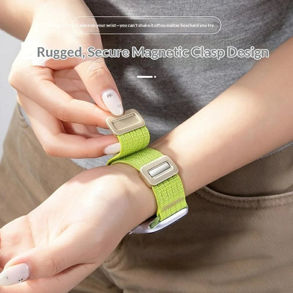 Nylon Watch Strap for Apple Watch Series 11 10 42mm / 9 8 7 41mm / SE3 SE2 SE 6 5 4 40mm / 3 2 1 38mm Magnetic Clasp Five Ring Band - Black - 3