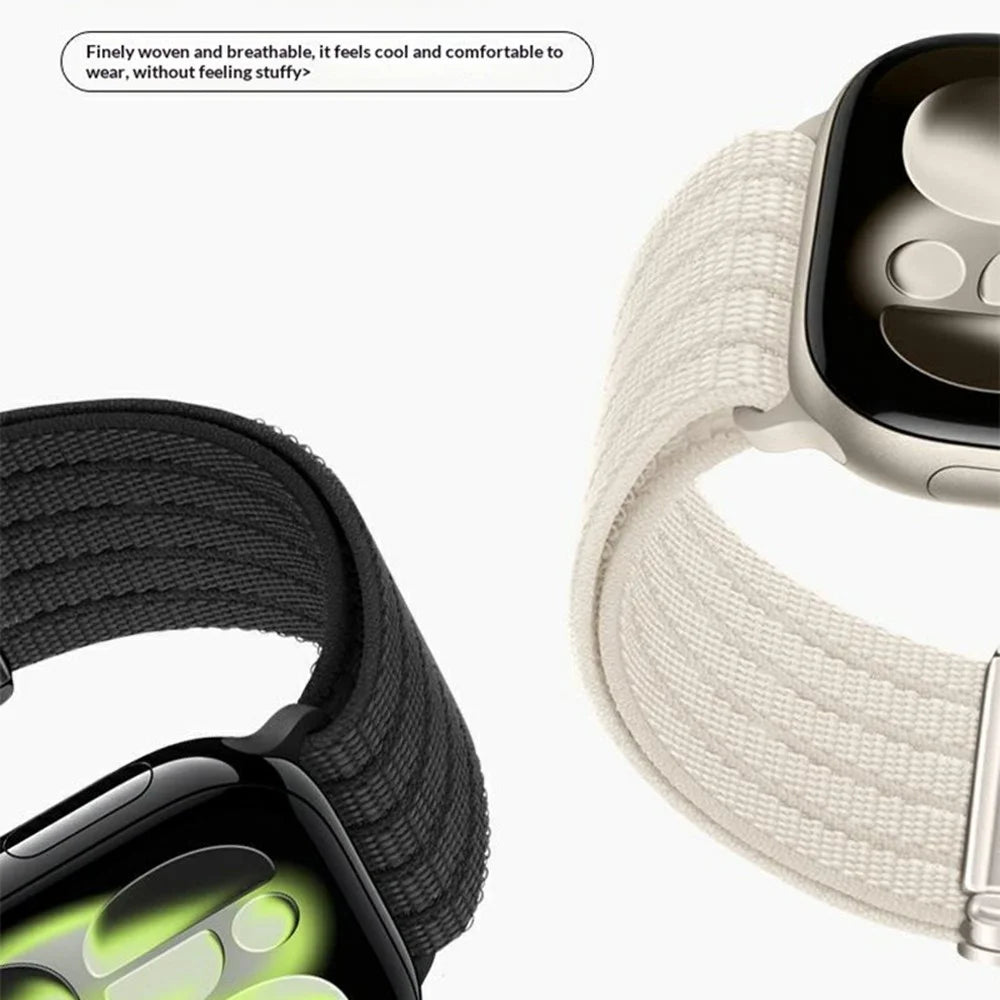 Nylon Watch Strap for Apple Watch Series 11 10 42mm / 9 8 7 41mm / SE3 SE2 SE 6 5 4 40mm / 3 2 1 38mm Magnetic Clasp Five Ring Band - Black - 5