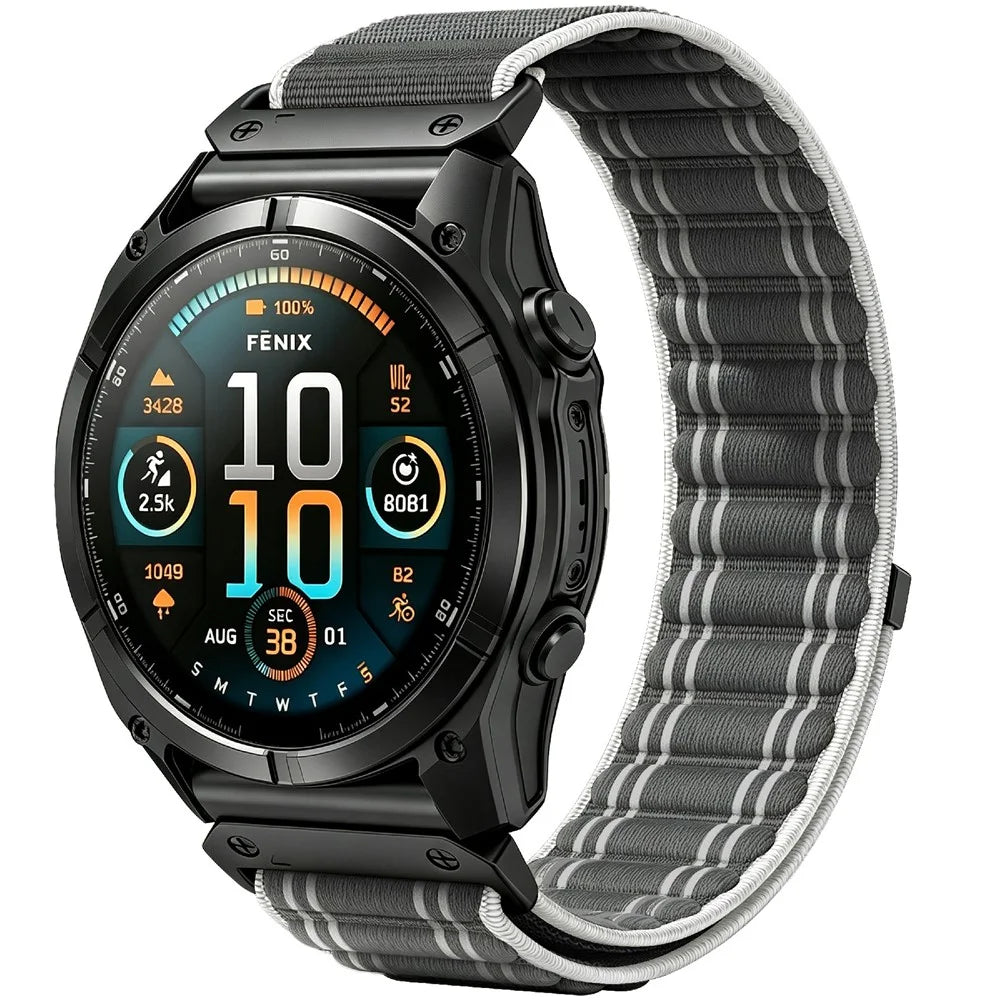 QuickFit 26mm Nylon Woven Loop Strap for Garmin quatix 8 51mm / Fenix 8 51mm / Fenix 7X Wave Texture Magic Tape Watch Band - Seashell - 2