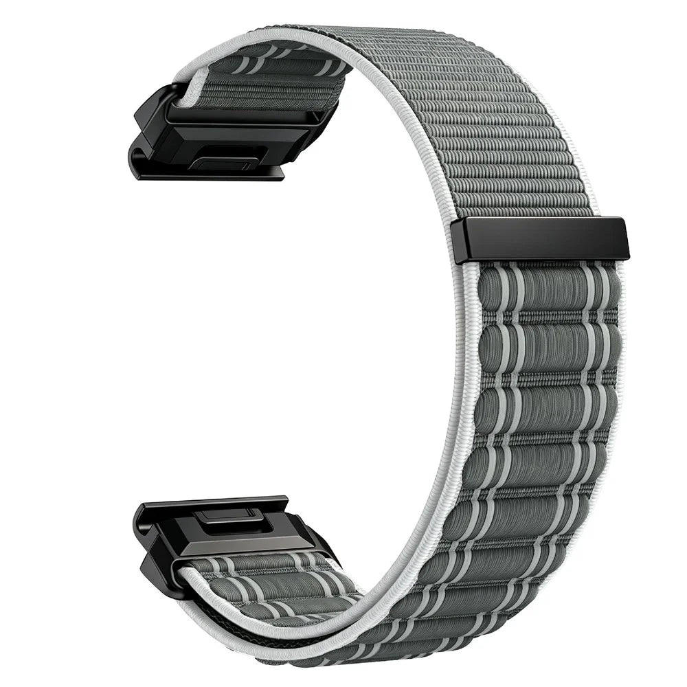 QuickFit 26mm Nylon Woven Loop Strap for Garmin quatix 8 51mm / Fenix 8 51mm / Fenix 7X Wave Texture Magic Tape Watch Band - Seashell - 4